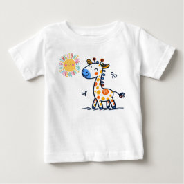 かわいいキリンと太陽の子供用Tシャツ ベビーTシャツ