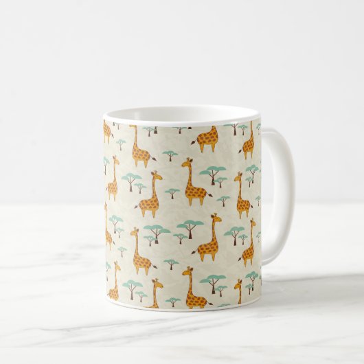 かわいいキリンと木の継ぎ目のない模様、ヴィン コーヒーマグカップ (正面右)