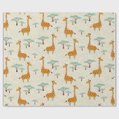 かわいいキリンと木の継ぎ目のない模様、ヴィン ラッピングペーパー (フラット)