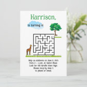 かわいいキリンと木の迷路パズル誕生日招待状 招待状 (スタンド正面)