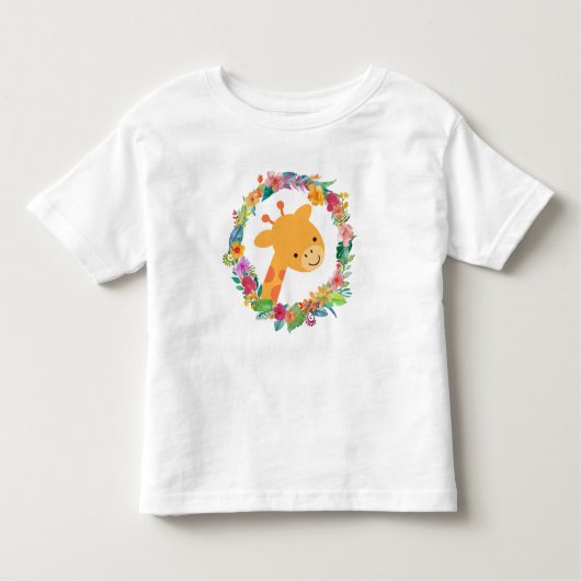 かわいいキリンと水彩フローラリース トドラーTシャツ (正面)