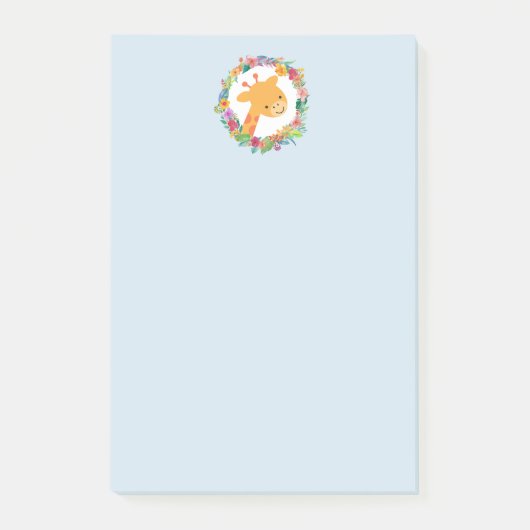 かわいいキリンと水彩フローラリース ポストイット (正面)