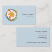 かわいいキリンと水彩フローラリース 名刺 (正面/裏面)