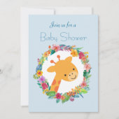 かわいいキリンと花の輪のベビーシャワー 招待状 (正面)