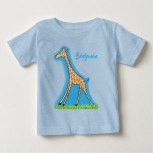 かわいいキリンと蝶のキャラクター ベビーTシャツ