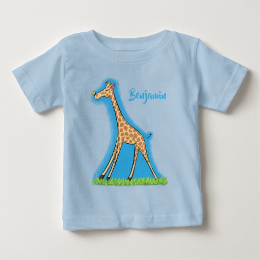 かわいいキリンと蝶のキャラクター ベビーTシャツ (正面)