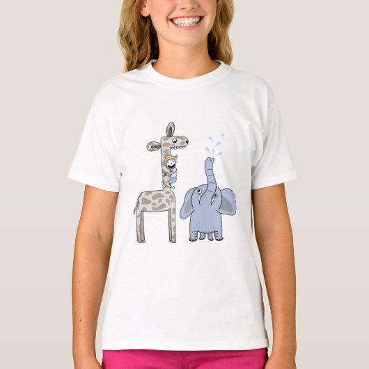 かわいいキリンと象のガールズTシャツ Tシャツ (正面)
