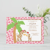 かわいいキリンのお母さん及び女の赤ちゃんのベビーシャワー 招待状 (スタンド正面)