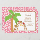 かわいいキリンのお母さん及び女の赤ちゃんのベビーシャワー 招待状 (正面/裏面)