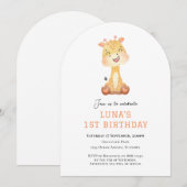 かわいいキリンのアーチ 1歳の誕生日招待状 招待状 (正面/裏面)