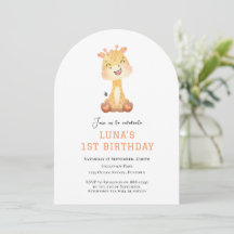 かわいいキリンのアーチ 1歳の誕生日招待状