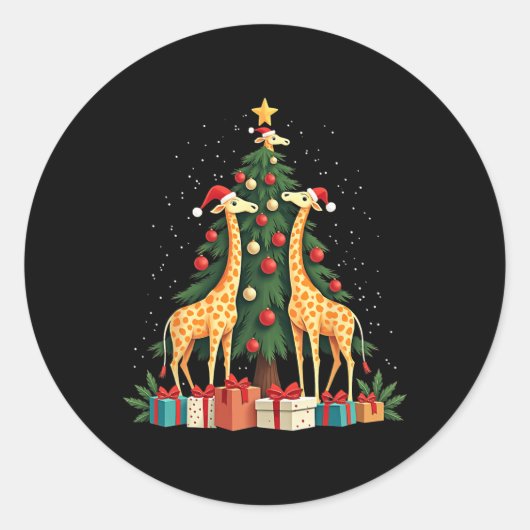 かわいいキリンのクリスマスツリーキリン愛好家クリスマスホー ラウンドシール (正面)