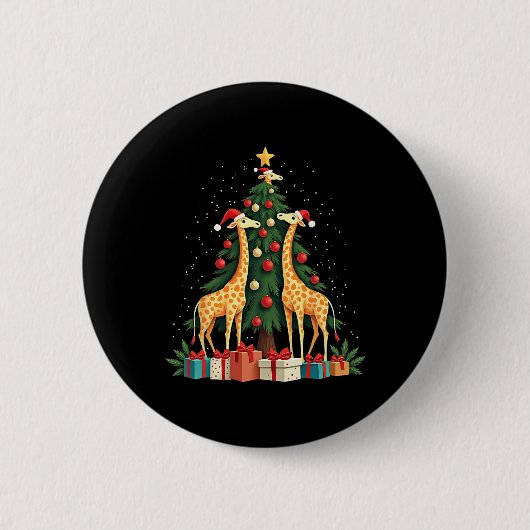 かわいいキリンのクリスマスツリーキリン愛好家クリスマスホー 缶バッジ (正面)