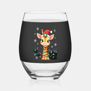 かわいいキリンのクリスマス ライト サンタの帽子 クリスマスパジャマ ステムなしワイングラス