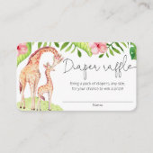 かわいいキリンのサファリの女の子おむつラッフルカード エンクロージャーカード (正面)