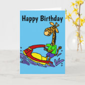かわいいキリンのジェット機のスキー漫画 カード (黄色い花)