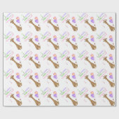 かわいいキリンのジャングル動物の誕生日パーティー ラッピングペーパー (フラット)