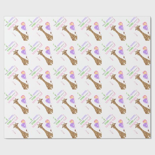 かわいいキリンのジャングル動物の誕生日パーティー ラッピングペーパー (フラット)