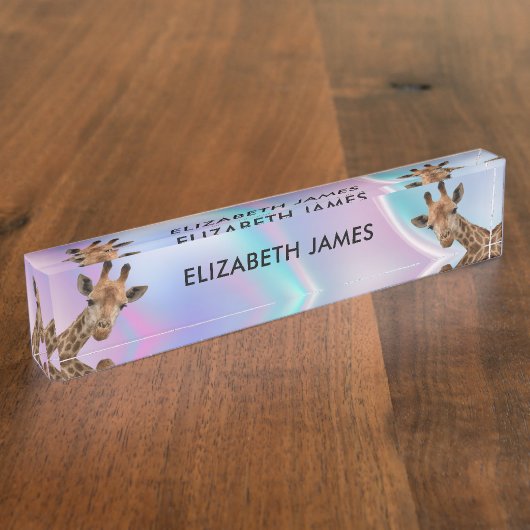 かわいいキリンのパーソナライズされた動物名 デスクネームプレート (側面)