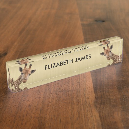 かわいいキリンのパーソナライズされた動物名 デスクネームプレート (側面)