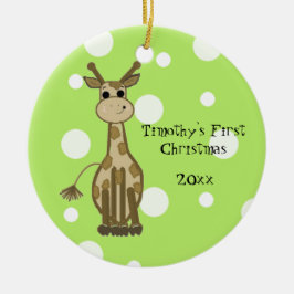 かわいいキリンのベビーの初めてのクリスマス セラミックオーナメント
