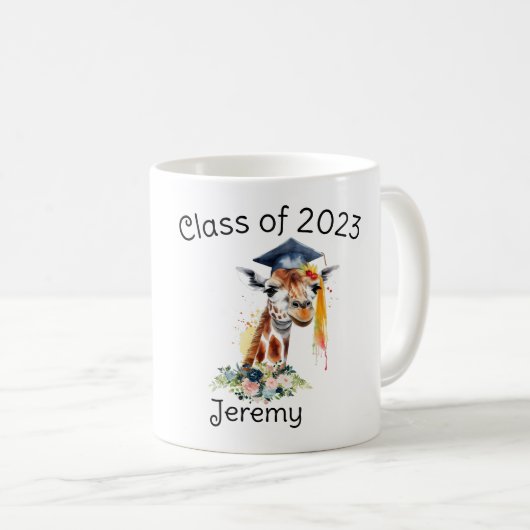 かわいいキリンの卒業祝い コーヒーマグカップ (正面右)