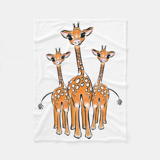 かわいいキリンの家族のスケッチサファリ動物 フリースブランケット (正面)