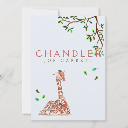かわいいキリンの木パステル写真男の赤ちゃん 案内状 (正面)