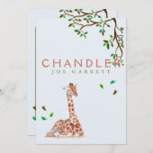 かわいいキリンの木パステル写真男の赤ちゃん 案内状 (正面/裏面)