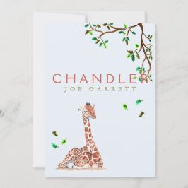 かわいいキリンの木パステル写真男の赤ちゃん 案内状