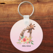 かわいいキリンの水の色ママ&ベビー キーホルダー (正面)