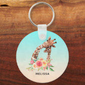 かわいいキリンの水の色ママ&ベビー キーホルダー (正面)