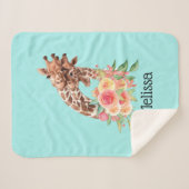 かわいいキリンの水の色ママ&ベビー シェルパブランケット (正面(横))