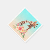 かわいいキリンの水の色ママ&ベビー スタンダードカクテルナプキン (角)