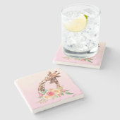 かわいいキリンの水の色ママ&ベビー ストーンコースター (横)