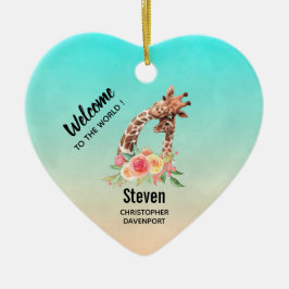 かわいいキリンの水の色ママ&ベビー セラミックオーナメント