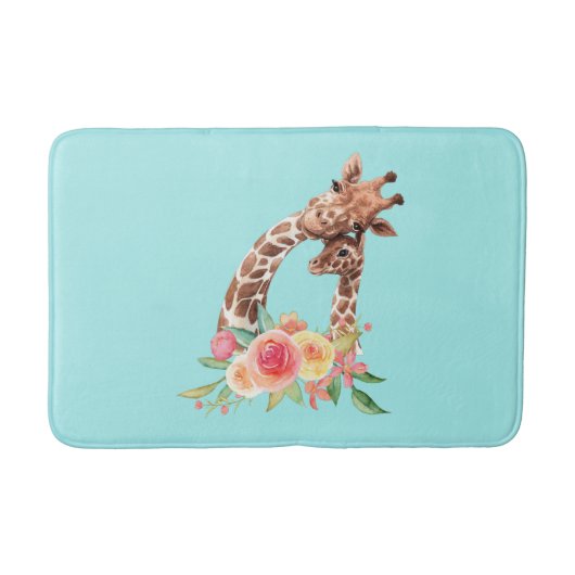 かわいいキリンの水の色ママ&ベビー バスマット (正面)