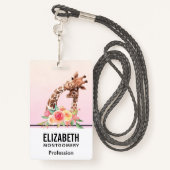 かわいいキリンの水の色ママ&ベビー バッジ (裏面ランヤード)