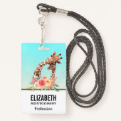 かわいいキリンの水の色ママ&ベビー バッジ (裏面ランヤード)