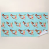 かわいいキリンの水の色ママ&ベビー ビーチタオル (正面)