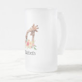 かわいいキリンの水の色ママ&ベビー フロストグラスビールジョッキ (正面右)