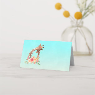 かわいいキリンの水の色ママ&ベビー プレイスカード