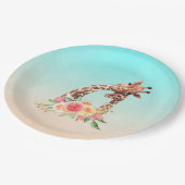 かわいいキリンの水の色ママ&ベビー ペーパープレート (アングル)