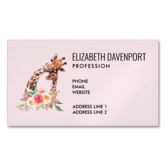 かわいいキリンの水の色ママ&ベビー マグネット名刺 (正面)