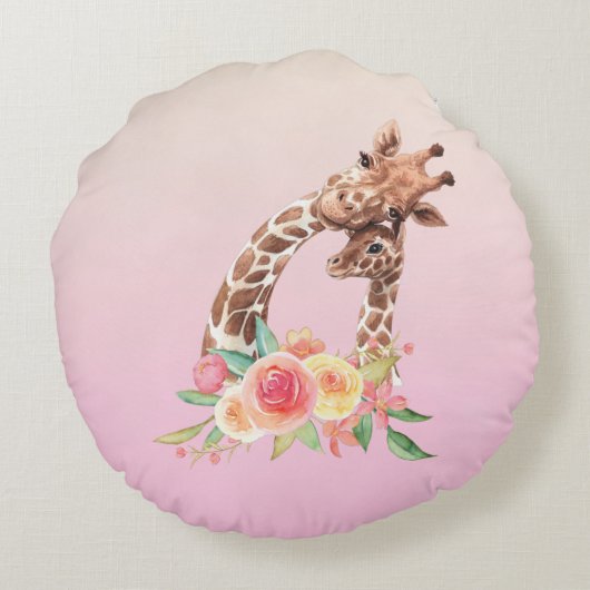 かわいいキリンの水の色ママ&ベビー ラウンドクッション (裏面)