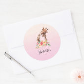 かわいいキリンの水の色ママ&ベビー ラウンドシール (封筒)