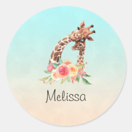かわいいキリンの水の色ママ&ベビー ラウンドシール
