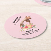 かわいいキリンの水の色ママ&新生児 ラウンドペーパーコースター (アングル)