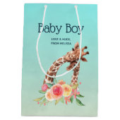 かわいいキリンの水の色ママ&男の赤ちゃん ミディアムペーパーバッグ (裏面)