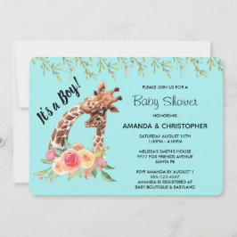 かわいいキリンの水彩少年だ！赤ちゃんシャワー 招待状